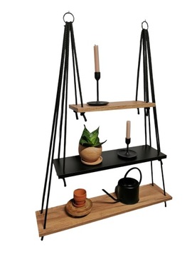 Wiszące półki na sznurkach linach loft dąb złoty+ czarna
