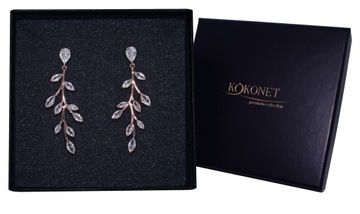 KOLCZYKI gałązki rose gold z CYRKONIAMI ślub glam