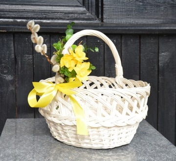 Плетеная ПАСХАЛЬНАЯ КОРЗИНА, РОЖДЕСТВЕНСКАЯ КОРЗИНА, ЦВЕТЫ, бежевый/экрю