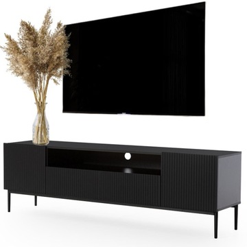 SZAFKA RTV 200cm STOLIK POD TELEWIZOR frezowany ryflowane fronty CZARNY MAT