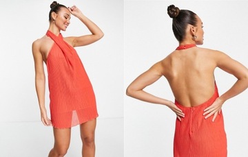 DESIGN Czerwona plisowana sukienka mini XXS