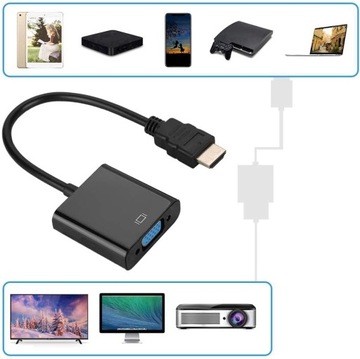 ПРЕОБРАЗОВАТЕЛЬ HDMI В VGA D-SUB 15-КОНТАКТНЫЙ АДАПТЕР КАБЕЛЬ МОНИТОР FULL HD 1080p