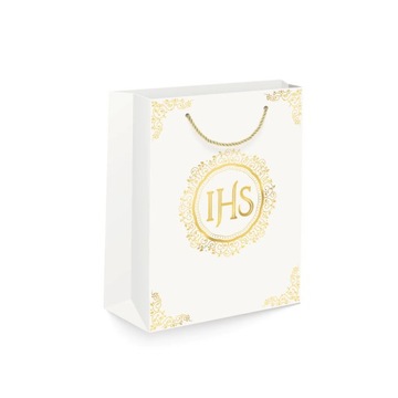 Маленький подарочный пакетик для причастия IHS, бело-золотой