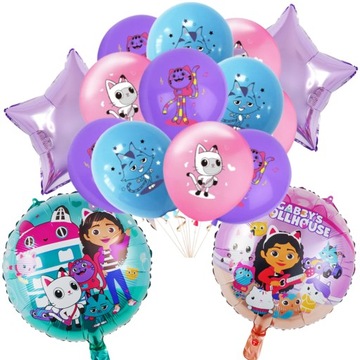 Balony zestaw KOTY KOCI DOMEK GABI URODZINY 12+2+2