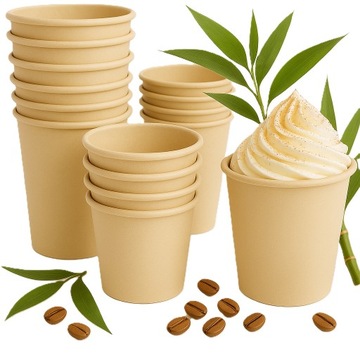 Kubki papierowe BAMBUSOWE 250ml 100szt z opłatą SUP BDO jednorazowe eko