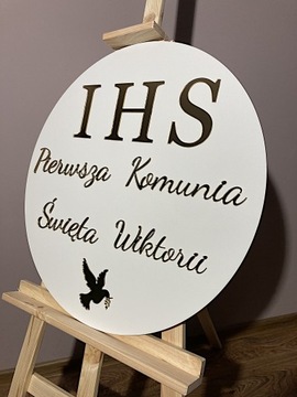 ПЕРВОЕ СВЯТОЕ ПРИЧАСТИЕ Надпись в круге, золотое зеркало, имя или надпись, 50 см