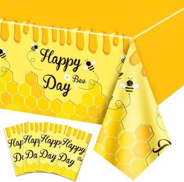 Obrus z pszczołą, 4 szt. obrusów Happy Bee Day, prostokątne, pszczoły, trzm