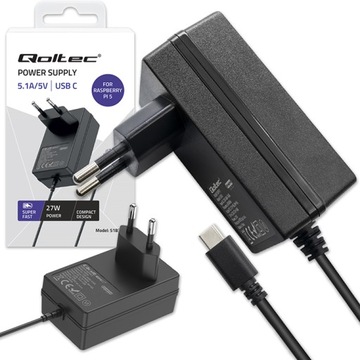 Ładowarka Super FAST PD do Raspberry PI 5 USB-C 27W 5.1V 5A Czarna