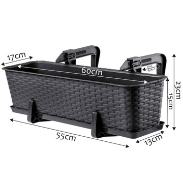 БАЛКОННАЯ ЯЩИКА 60 см ЦВЕТОЧНЫЙ ВАЗ ПОДСТАВКА ДЛЯ ЦВЕТОВ БАЛКОННЫЕ РУЧКИ