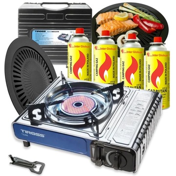 KUCHENKA TURYSTYCZNA GAZOWA ceramika TIROSS TS-266 z GRILLEM + 4x KARTUSZ