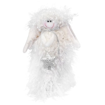 ANIOŁ FIGURKA Z WŁÓCZKI ZE SREBRNĄ GWIAZDĄ 25 CM OZDOBA ŚWIĄTECZNA