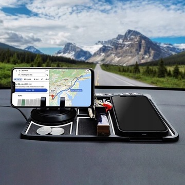 АВТОМОБИЛЬНЫЙ ПРОТИВОСКОЛЬЖАЮЩИЙ КОВРИК ДЛЯ ТЕЛЕФОНА 4 В 1 УНИВЕРСАЛЬНАЯ ПОВОРОТНАЯ РУЧКА