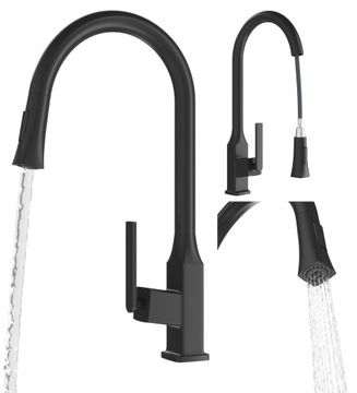 BATERIA KUCHENNA Z WYCIĄGANĄ WYLEWKĄ DWUFUNKCYJNA SŁUCHAWKA CZARNY MAT PASO