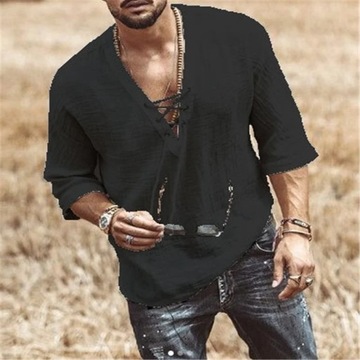 Men's Fashion Hippie Linen Shirt Casual Middle Sle