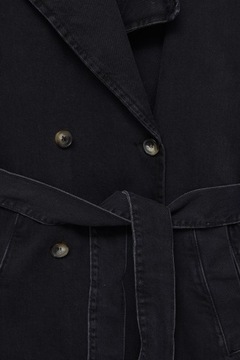 Pull & Bear - czarny dżinsowy płaszcz trencz - L