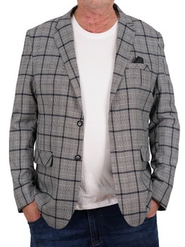 MARYNARKA WIZYTOWA MĘSKA CASUAL SIWA W KRATĘ ELEGANCKA TURECKA DUŻA 64