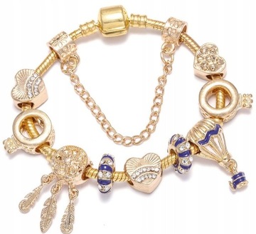 Modna Bransoletka modułowa Charms Beads Złota