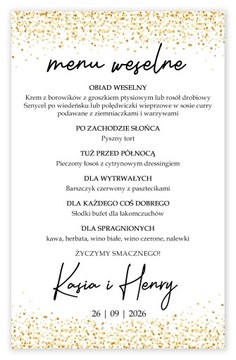 Menu weselne GOLDEN CONFETTI karta dań na ŚLUB wesele
