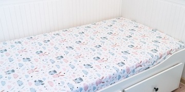 Простынь х/б 80х160 см на резинке, ПОЛЬСКИЕ звери, зайчики, кремовый