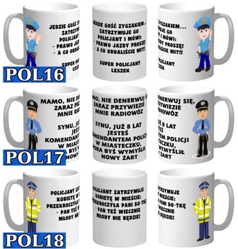 KUBEK DLA POLICJANTA POLICJA POLICJANTKA ŚMIESZNY TEKST + IMIĘ NA PREZENT