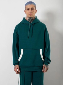 BLUZA Z KAPTUREM MĘSKA OVERSIZE ZIELONA BUTELKOWA CZYSTA Machinist Strip L