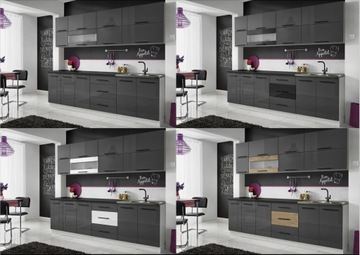 КУХОННАЯ МЕБЕЛЬ КУХОННЫЕ МОДУЛЬНЫЕ ШКАФЫ СЕРЫЙ ГЛЯНЦЕВЫЙ 2,6М RICO