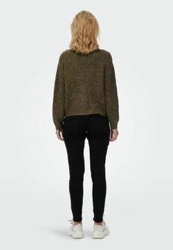 SWETER KHAKI ZAMEK STÓJKA DZIANINA LUŹNY DOMIESZKA WEŁNY ONLY S