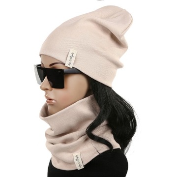 ЖЕНСКИЙ КОМПЛЕКТ БЕЖЕВАЯ ХЛОПКОВАЯ ШАПКА, ДВОЙНОЙ ЗИМНИЙ МАТЕРИАЛ