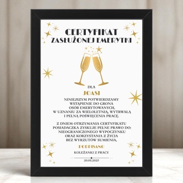 Пенсионный пенсионер Сертификат Пенсионный подарок кадра A4 Сувенир