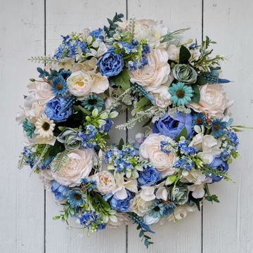 СИНИЙ весенний свадебный венок на дверь, 42 см, свадебные цветы