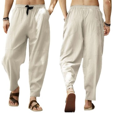Letnie casual Męskie lniane spodnie z kieszeniami oddychająca luźny
