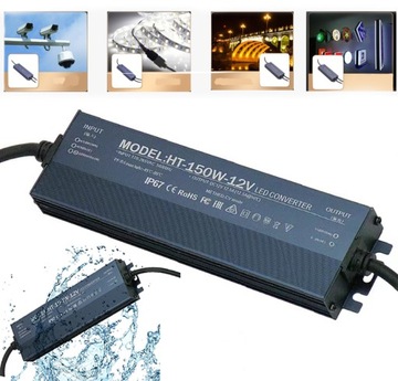 ZASILACZ MEBLOWY LED 150W 12V TRANSFORMATOR WODOSZCZELNY IP67 DO TAŚM