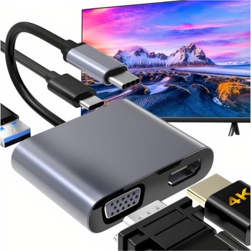 ADAPTER 4w1 HDMI 4K VGA HUB USB-C USB 3.0 PD