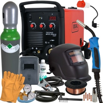 Spawarka MIGOMAT 2w1 MIG 200 Ideal Tecnomig 200/2 IGBT zestaw MAG butla 8l