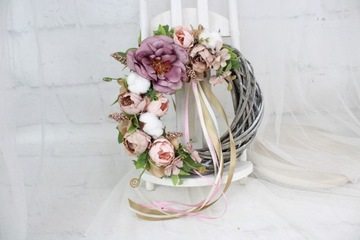 Осенний венок, украшение на дверь, центральная часть венка, РОЗОВЫЙ хлопок