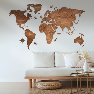 Деревянная карта мира на стену с булавками, 20 шт.