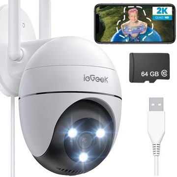 KAMERA ZEWNĘTRZNA OBROTOWA IP SMART 2K 3MP FHD OBSŁUGUJE 2.4G&5G WIFI 64GB
