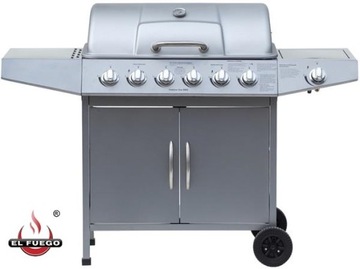 GRILL GAZOWY EL FUEGO DAYTON 17kW 6+1 KÓŁKA SREBRNY + REDUKTOR I WĄŻ !