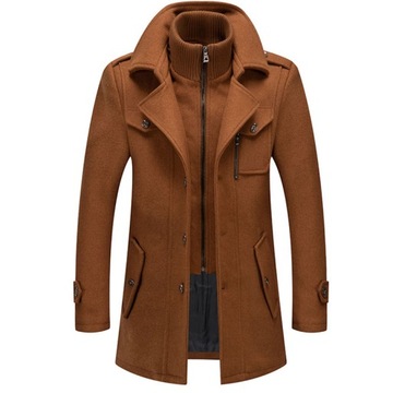 PŁASZCZ MĘSKI CLASSIC CIEPŁY BRĄZOWY 4XL