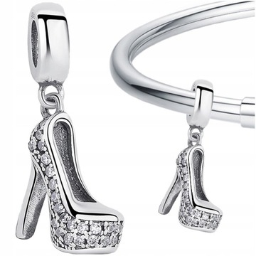 CHARMS SZPILKA zawieszka srebro pr 925 koralik cyrkonie but beads obcas