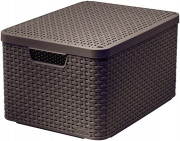 CURVER KOSZYK RATTAN STYLE L Z POKRYWĄ BRĄZ CIEMNY PUDEŁKO ORGANIZER