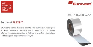 ЛЕНТА КРОВЕЛЬНАЯ БИТУМНАЯ EUROVENT FLEXBIT 10см х 10м АЛЮМИНИЙ 100мм/10м