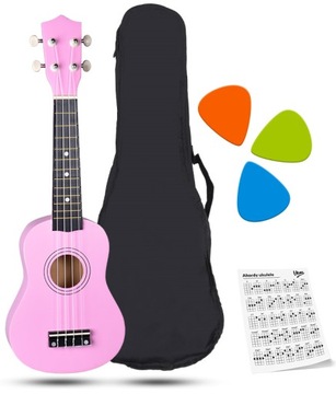 DREWNIANE UKULELE SOPRANOWE DLA DZIECI DO NAUKI 3 KOLORY + GRATIS AKCESORIA