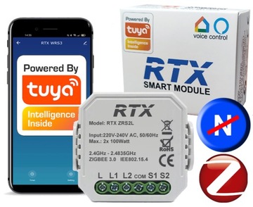 RTX Moduł Przekaźnik Dopuszkowy 2ob Zigbee Tuya Działa Bez N