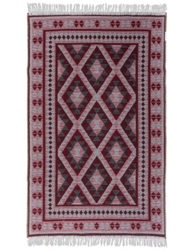 DYWAN BOHO 70 X 140 KILIM PŁASKOTKANY FRĘDZLE BORDO BAWEŁNA NA BALKON