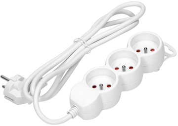 Przedłużacz 3 gniazda, 3 m, płaska wtyczka, biały, Virone, OR-ES-4/W/3