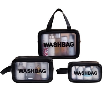 KOSMETYCZKA NA KOSMETYKI AKCESORIA WODOODPORNA WASHBAG CZARNY ZESTAW 3 SZT