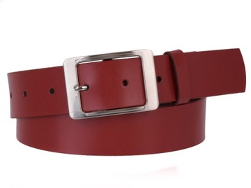 SKÓRZANY Pasek damski Szeroki BORDOWY 4cm