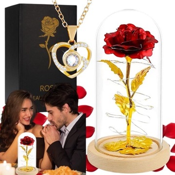 WIECZNA RÓŻA LED W PUDEŁKU Z NASZYJNIKIEM PREZENT DZIEŃ WALENTYNKI