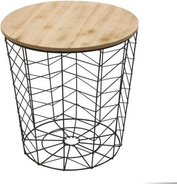 Home Deco Factory Stół ze sznurkiem, drewno, metal, czarny śr. 38 cm